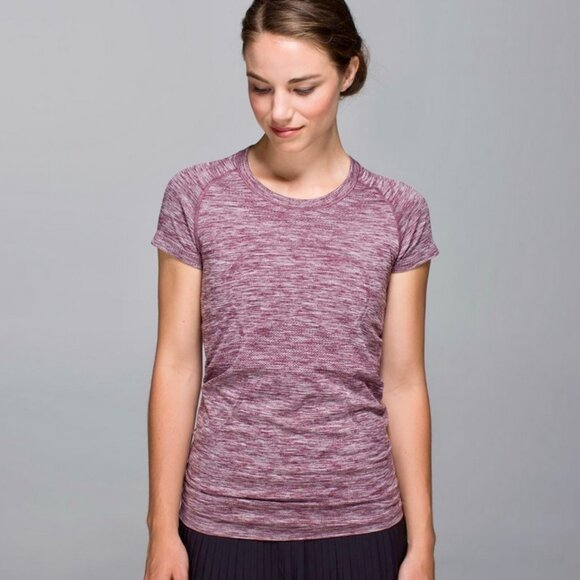 Lululemon Swiftly Tech Short Sleeve Hip Length Space Dye Maroon Womens Top 4 - Picture 1 of 10